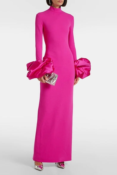 #DZ9384 Hot Pink Long Sleeves Women Event Gown
