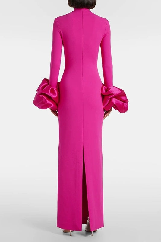 #DZ9384 Hot Pink Long Sleeves Women Event Gown