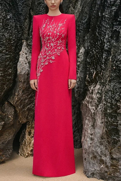 #DZ9388 Luxury Crystal Long Sleeves Formal Lady Dress