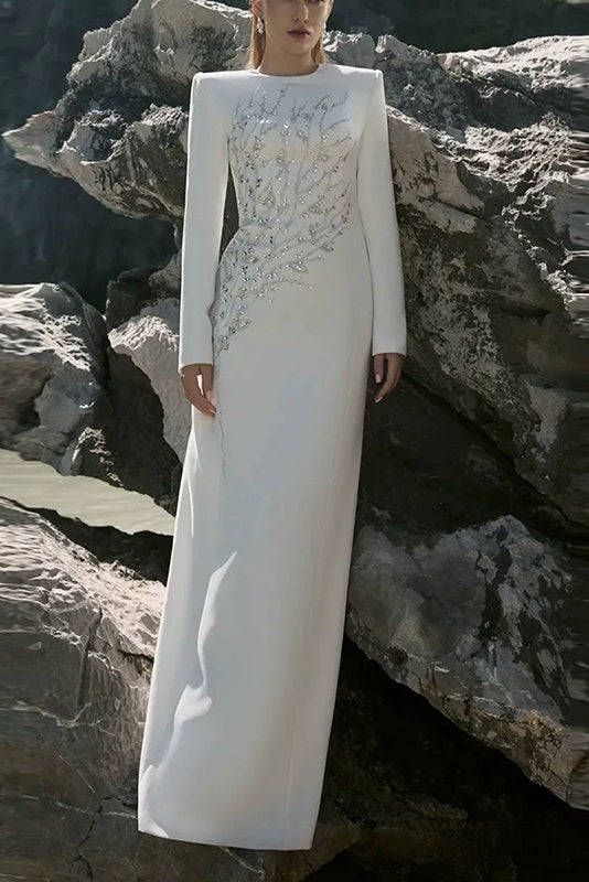 #DZ9388 Luxury Crystal Long Sleeves Formal Lady Dress