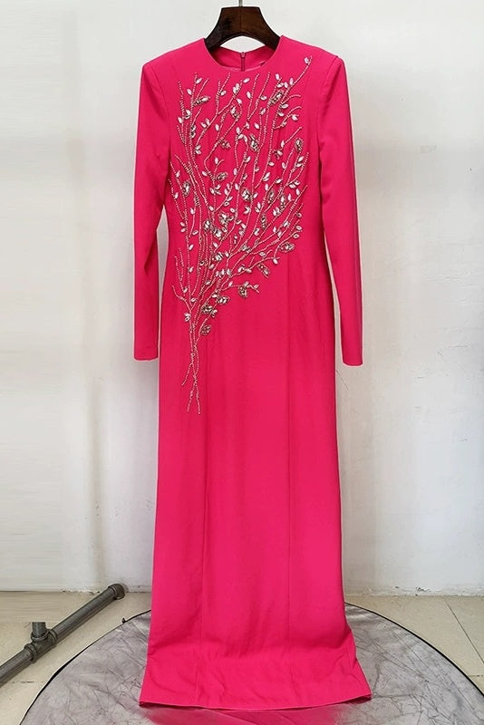 #DZ9388 Luxury Crystal Long Sleeves Formal Lady Dress