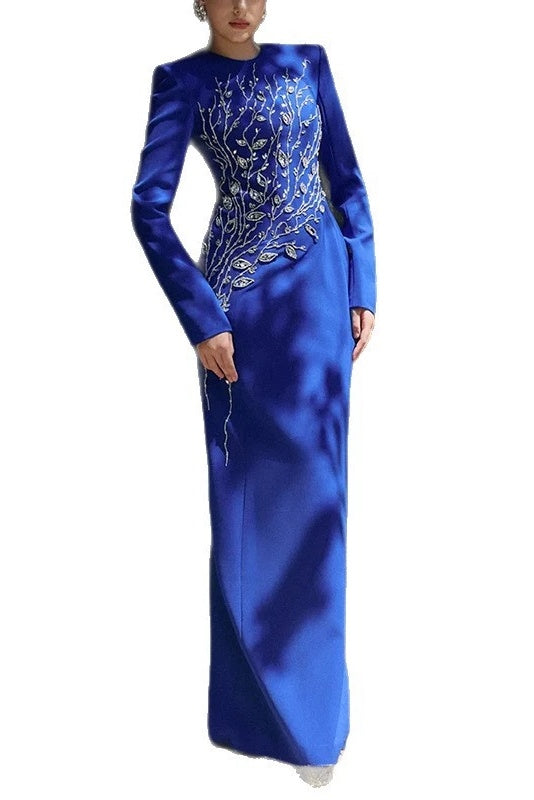 #DZ9388 Luxury Crystal Long Sleeves Formal Lady Dress