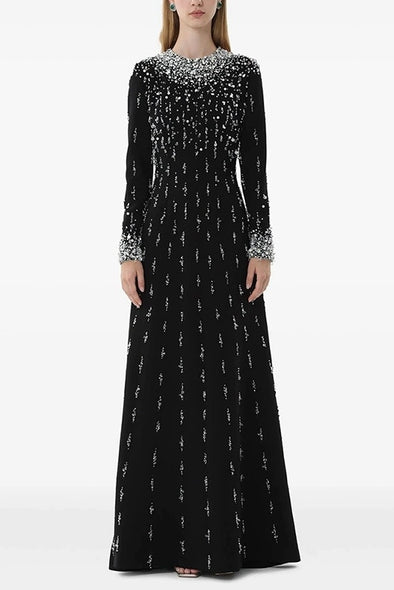 #DZ9388 Luxury Heavy Crystal Long Sleeves Formal Lady Dress