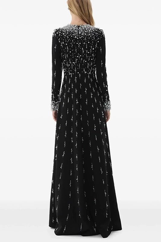 #DZ9388 Luxury Heavy Crystal Long Sleeves Formal Lady Dress