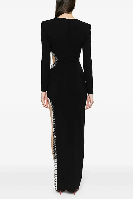 #DZ9389 Black Cut Away Waist Sexy Women Evening Dress