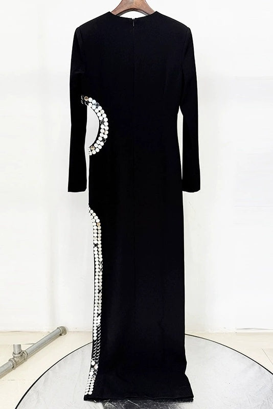 #DZ9389 Black Cut Away Waist Sexy Women Evening Dress