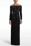 #DZ9393 Black Evening Dress With Colorful Beadings Boat Neck