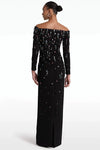 #DZ9393 Black Evening Dress With Colorful Beadings Boat Neck