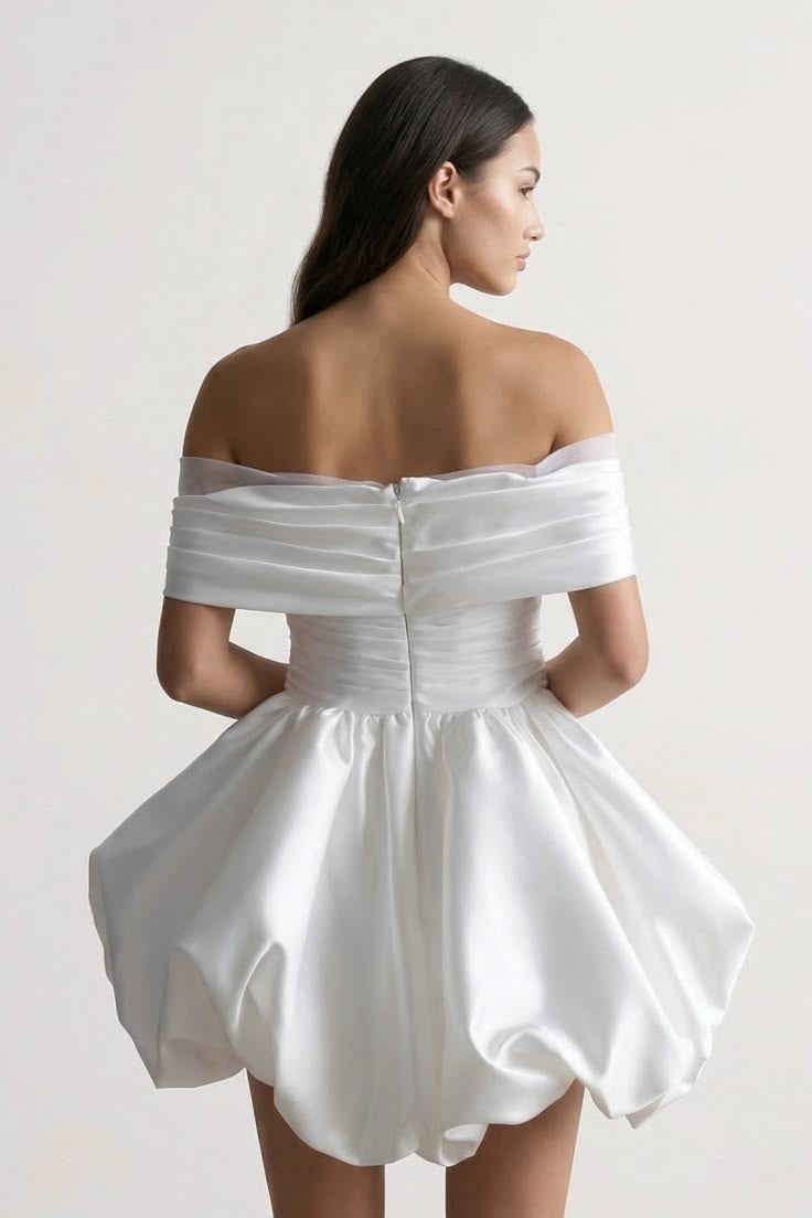 DZ9597 Off-the-Shoulder Satin Wedding Dress With Bubble Hem TANYA BRIDAL DZ9597 Off-the-Shoulder Satin Wedding Dress With Bubble Hem TANYA BRIDAL