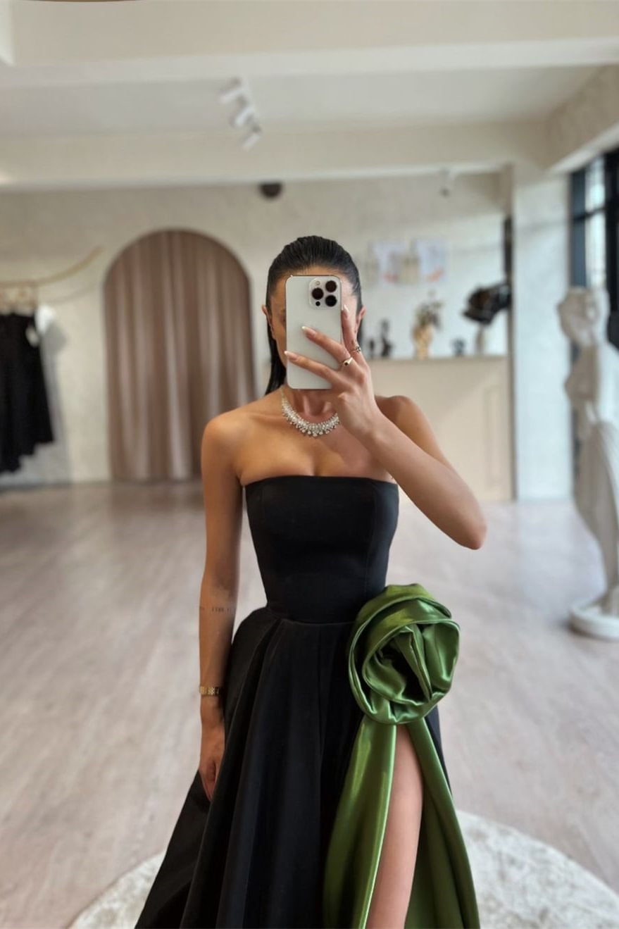 Black And Green Long A Line Satin Evening Prom Gown TANYA BRIDAL Black And Green Long A Line Satin Evening Prom Gown TANYA BRIDAL