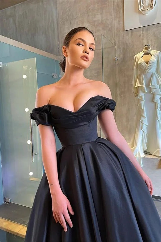 Off The Shoulder A Line Black Prom Dress Little Gown