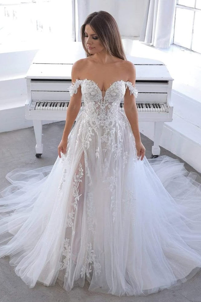 sweetheart neckline wedding dress off the shoulder Indigo A & M Enterprises Bridal