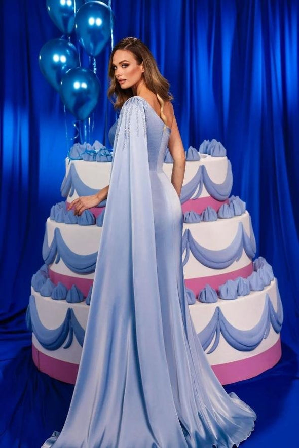 Sky Blue Mermaid One Shoulder Long Evening Dress