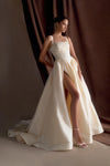 A Line Beige Long Wedding Dress High Split