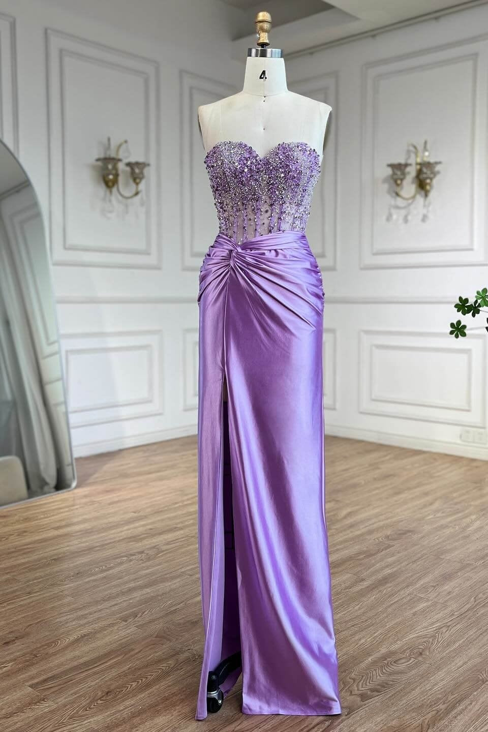Bling Bling Crystal Beads Long Lavender Evening Dress TANYA BRIDAL Bling Bling Crystal Beads Long Lavender Evening Dress TANYA BRIDAL
