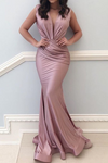 Simple Long Mermaid  V Neck Sleeveless Evening Gown 24381937