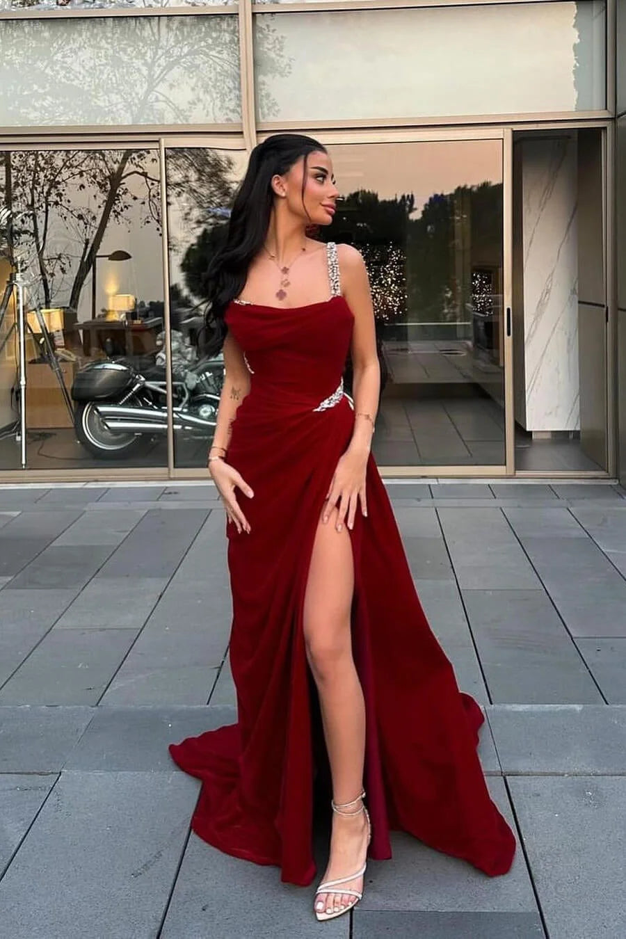 Burgundy Sleeveless Mermaid Prom Party Dress With Split Beads TANYA BRIDAL Burgundy Sleeveless Mermaid Prom Party Dress With Split Beads TANYA BRIDAL