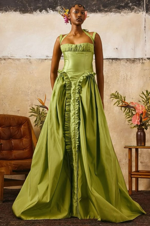 Sage Green Long Taffeta Prom Dress TANYA BRIDAL Sage Green Long Taffeta Prom Dress TANYA BRIDAL