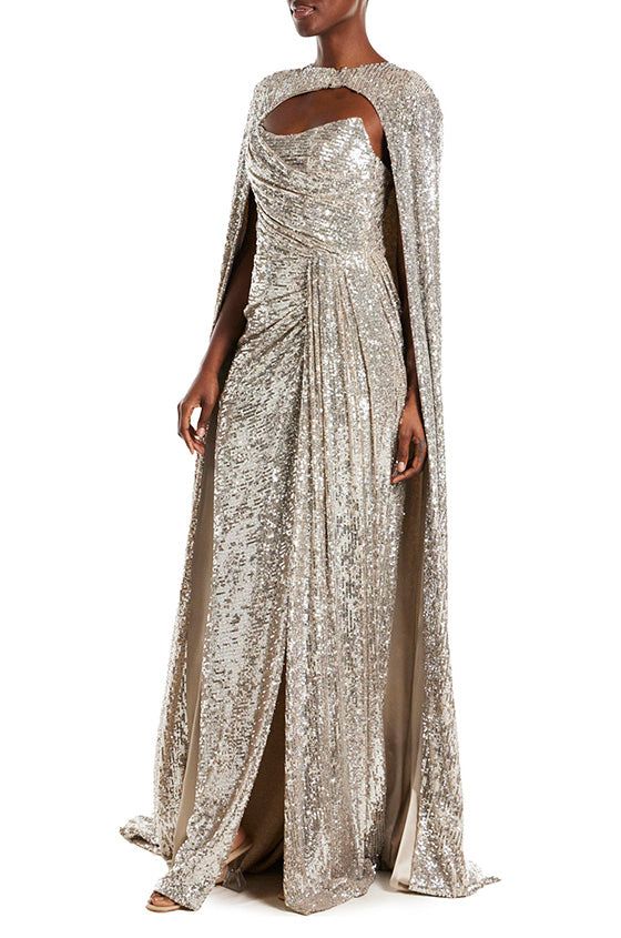 Long Sequin Cape For Evening Party