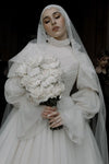 Romantic Pleats Long Muslim Wedding Dress Full Sleeves