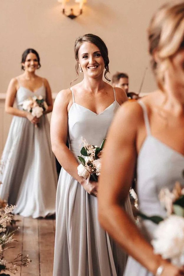 A Line Grey Chiffon Long Bridesmaid Dress TANYA BRIDAL A Line Grey Chiffon Long Bridesmaid Dress TANYA BRIDAL