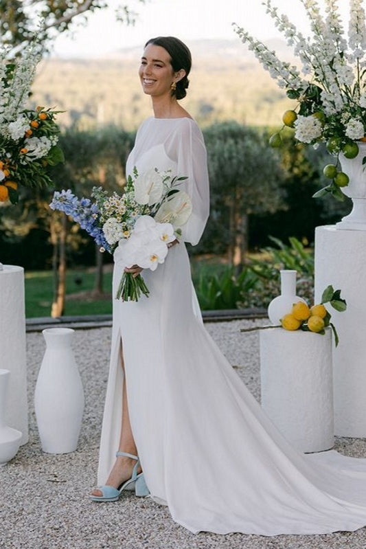 Simple Modest Chiffon Long Mermaid Wedding Dress