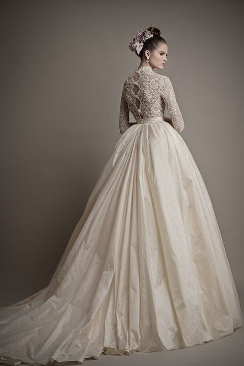 Vintage Long Sleeves Ball Gown Taffeta Wedding Dresses