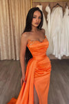 Orange Mermaid Evening Dresses Beadings Off Shoulder