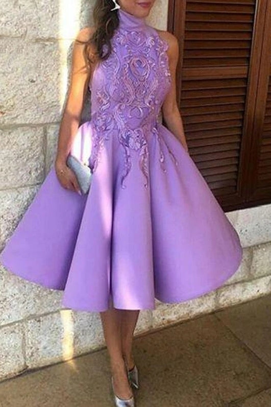 Light Purple High Neck Homecoming Dresses