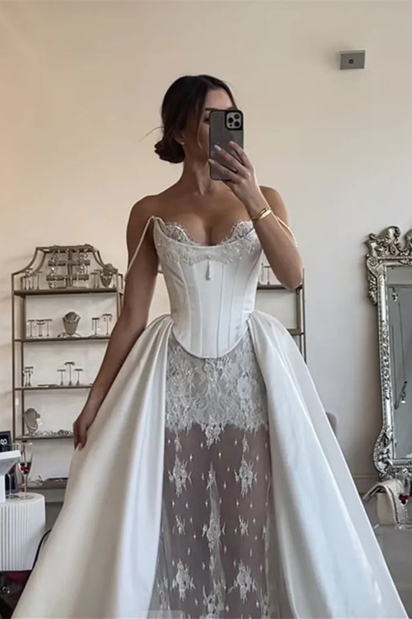 Off The Shoulder Wedding Dress Lace Satin Bespoke Bridal Gown