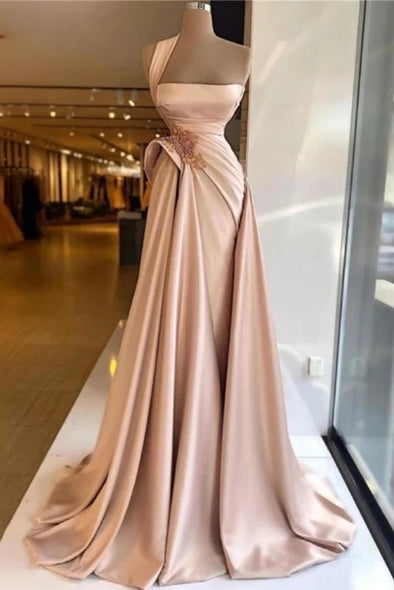 Champagne Mermaid Sexy Evening Prom Gown One Shoulder