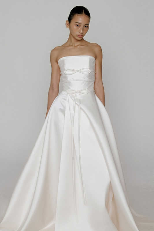Satin A Line Floor Length Wedding Dress With Veil