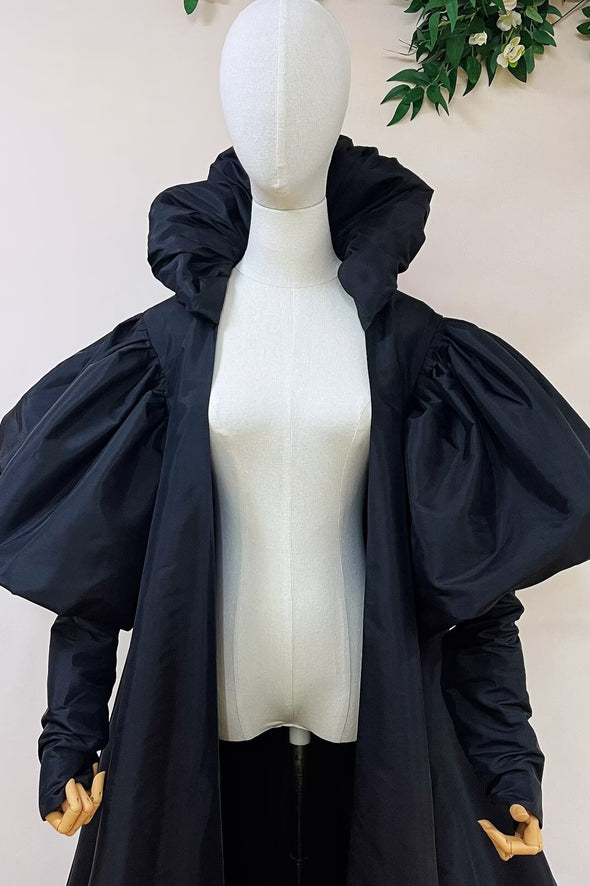 Black Taffeta Long Lady Evening Party Cape Cloak Outfit