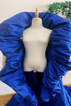 Royal Blue Taffeta Fashion Cape High Collar Long Jacket DJ225