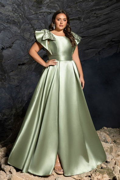 A Line Round Neck Plus Size Satin Mother Of The Bride Dress