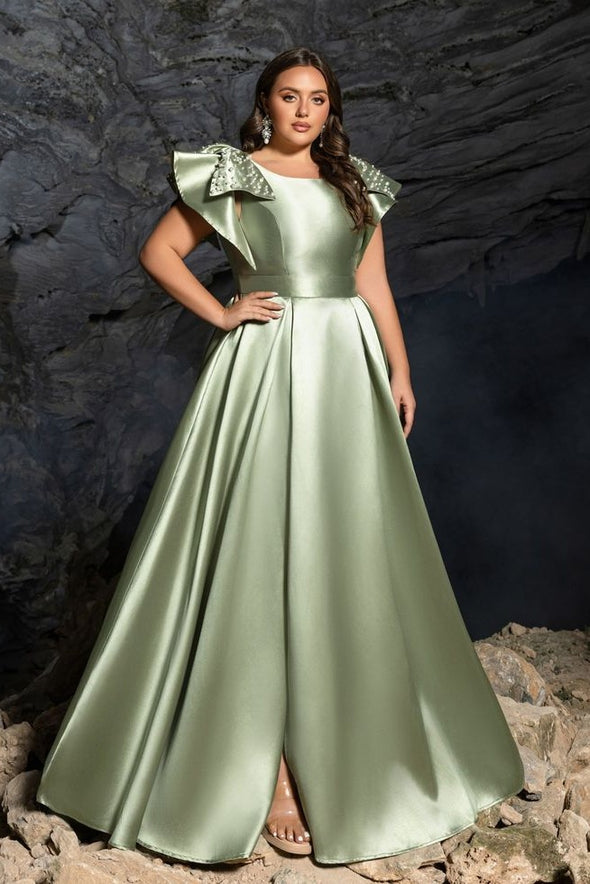 A Line Round Neck Plus Size Satin Mother Of The Bride Dress