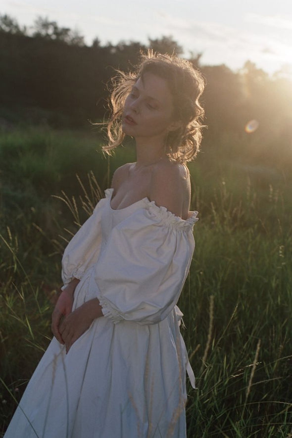 Off The Shoulder A Line Taffeta Long Wedding Dress