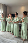 Fresh Green V Neck Short Sleeves Bridesmaid Dress