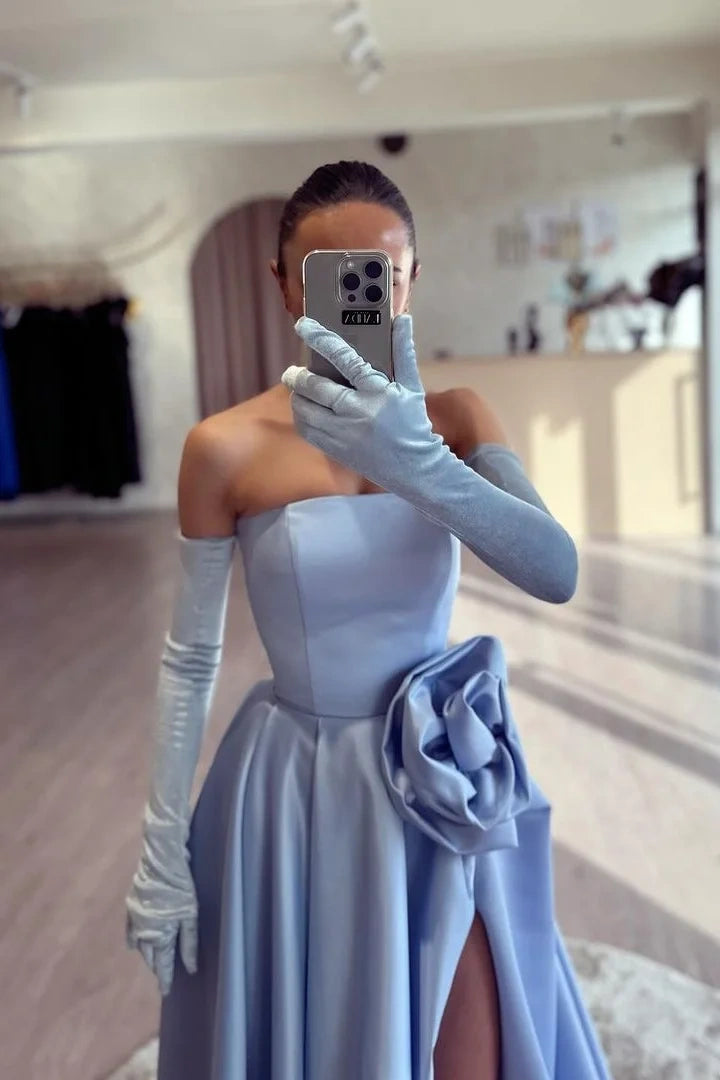 Long Satin Evening Prom Dress With Slit – TANYA BRIDAL