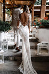 Champagne Lining Mermaid Lace Wedding Dresses DW251