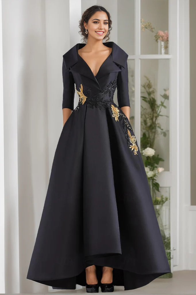 Black Satin Mother Of The Bride Dress With Lace Appliques TANYA BRIDAL Black Satin Mother Of The Bride Dress With Lace Appliques TANYA BRIDAL