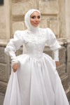 #DZ9443 Muslim Wedding Dress Long Sleeves With Lace Appliques