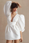 Taffeta Short Mini Wedding Dresss Deep V Puffy Sleeves 24391715