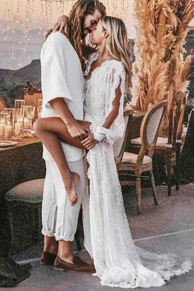 Bohemian Wedding Dresses Lace V-Neck Elegant Wedding Gown TANYA BRIDAL Bohemian Wedding Dresses Lace V-Neck Elegant Wedding Gown TANYA BRIDAL