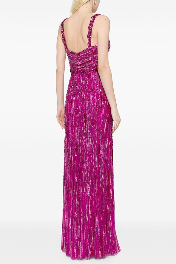 #DZ9392 Fuchsia And Mint Green Long Luxury Women Evening Gown