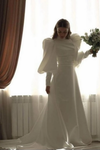 Full Puffy Sleeves High Collar Long Simple Wedding Dress With Button