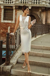 Simple Sleeveless Short Wedding Dresses Illusion V Neck Zipper Back