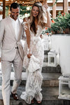 Champagne Lining Mermaid Lace Wedding Dresses DW251