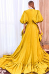 #DZ9303 Gold Taffeta Prom Dress High Low