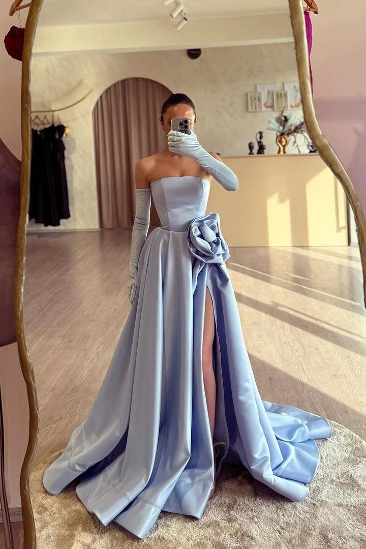 Long Satin Evening Prom Dress With Slit TANYA BRIDAL Long Satin Evening Prom Dress With Slit TANYA BRIDAL